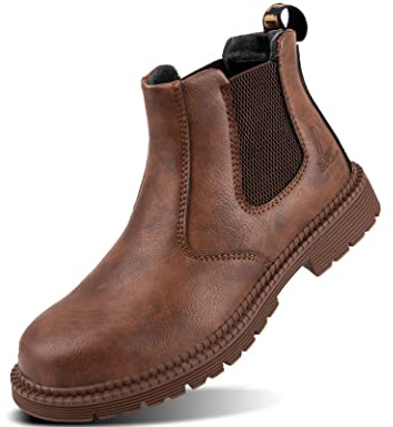 IYVW 815 Scarpe Antinfortunistiche Uomo Donna Leggere Traspiranti Scarpe da Lavoro con Punta in Acciaio Sportive Antiscivolo di Sicurezza Scarpe Marrone 43.5 EU