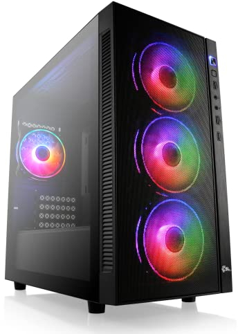 Gaming PC-Gehäuse CERCYON - Midi-Tower, RGB Beleuchtung (inkl. Steuerung), Glas-Seitenteil, vormontierte Lüfter, Micro-ATX, Mini-ITX, schwarz