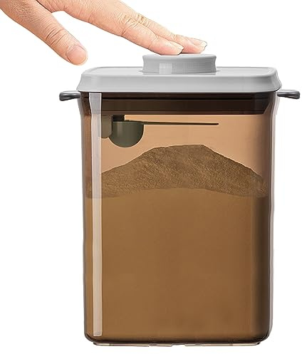 Ankou One-Push Formula Container, 2300ml Formula Dispenser with Scoop and Scraper, Milk Powder Container with Lids, BPA-Free Airtight Food Storage Container 1000g Large Capacity,Dark Brown, Rectangle