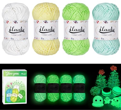 ilauke Leuchtendes Handstrickgarn,4 Stück Strickgarn Im Dunkeln Leuchtende, 50G 4Farben DIY Stoff Polyester Handstricken Leuchtendes Garn für Schal, Strick & Häkelgarn zum Häkeln Kunsthand Halloween