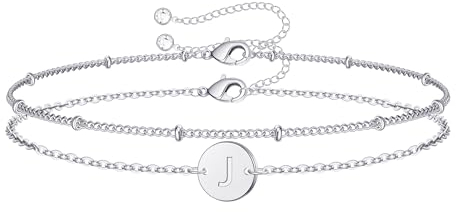 TINGN Buchstaben Armband Damen Silber, 14 Karat Vergoldet Doppelschichtiges Armband mit Buchstaben J Initiale Armkette für Damen Schmuck Silber Armband Personalisiert für Mädchen Teenager Damen Frauen