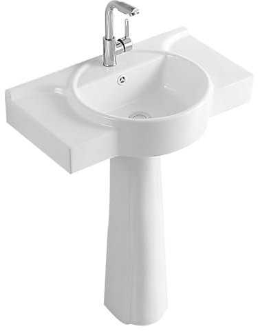 Lavabo sur pied en céramique blanc, lavabo sur pied monobloc, lavabo de salle de bain sur pied avec trop-plein, pour restaurants, salles de bains, garages, entrepôts, salles de bains et toilettes (Si