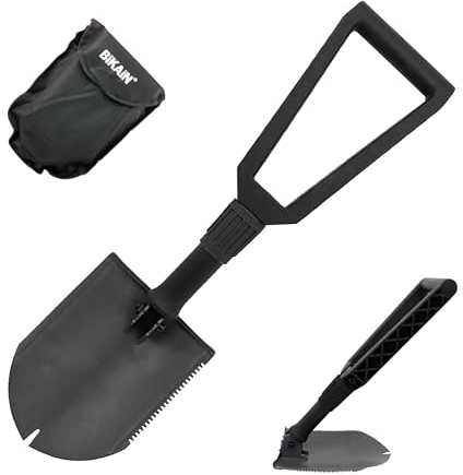 Bikain - Pala Plegable Multifunción - Fabricada con Acero Esmaltado - Pala y Azada - Sierra y Sacaclavos - Incluye Funda de Nylon - Ideal para Camping y Llevar en el Coche - BI2400