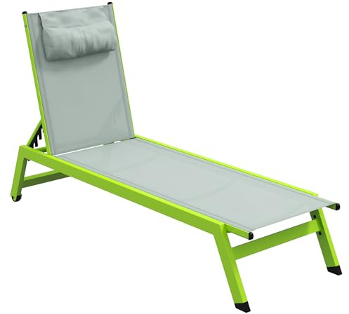 Outsunny Lettino da sole in alluminio e textilene con ruote e poggiatesta schienale reclinabile multi-posizione, verde