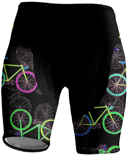 Chickwin Short de Cyclisme Rembourré Femme, Motif Vélo Coloré Pantalons de Cycliste Sechage Rapide Short de Velo Respirant Confortable Pantalon de Cyclisme Short de Velo