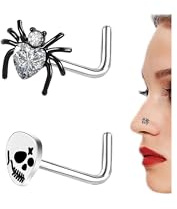 ZS 2 Piezas 20g Anillos Nariz Araña Pernos Nasales Para Mujeres Hombres, Pernos Nasales Forma l Acero Quirúrgico, Joyería Perforación Nariz Calavera Murciélago Halloween (Araña CZ Transparente)