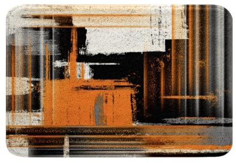 Homemissing Orange Grau Schwarz Badteppiche Büffelscheck Umkehrbar Badematte 40x60cm Abstract Badezimmerteppich für Modern Geometrisch Badvorleger