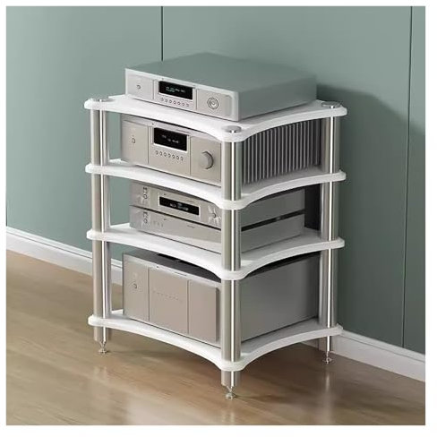 ZCFLWR Meuble Chaine HiFi Support D'enceintes for Amplificateur Stéréo À 4 Niveaux, Unité De Rangement for Composants Multimédias, Lecteur DVD/Console De Jeu/décodeur TV/routeur WiFi/décodeur Câble