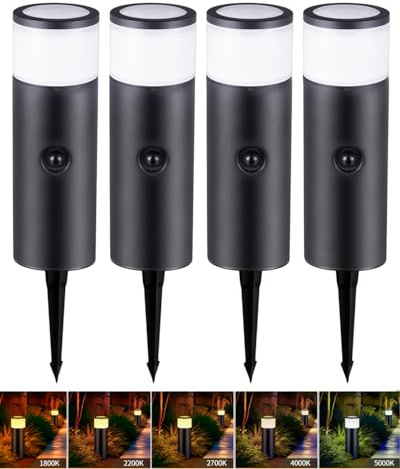 5CCT Low Voltage Bollard Pathway Lights, 4.5W 320LM 12-24V AC/DC Aluminum Waterproof Outdoor Landscape Cylinder Path Light, Glass head 4FT Corded with IP65 Wire Nuts, 4Pack 1800/2200/2700/4000/5000K