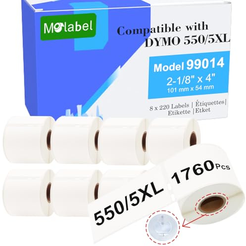 Molabel Étiquettes d'adresse avec puce RFID - 8 rouleaux compatibles Dymo 99014 S0722430, 54 x 101 mm, 220 étiquettes/rouleau pour imprimantes Dymo LabelWriter 550, 550 Turbo, 5XL et autres