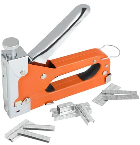 Tacker für Holz Set - 3-in-1 Handtacker Set mit 600 Klammern Professionelle Tackerpistole für Holz Handtacker Stoffbefestigung Möbelherstellung Dekoration und Kabelbefestigung (Orange)