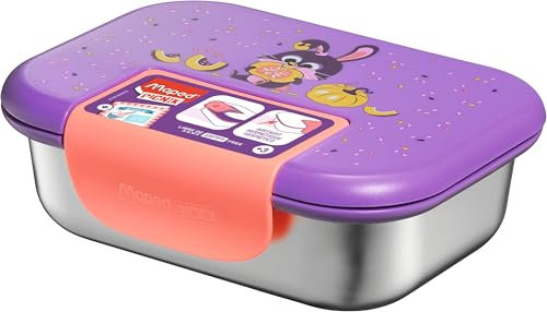 MAPED Picnik - Boîte Repas Inox 900ml Lapin - Ouverture Facile avec Clip Fluo - Hermétique et Durable - Base Inox - Nettoyage au Lave-Vaisselle, Violet