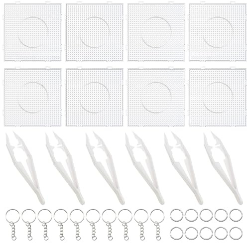 Allazone Plaques de Perles à Repasser, Transparentes en Plastique de 5 mm Panneaux Perforés pour Perles pour Cadeaux, Garçons, Filles (8 PCS Carré)
