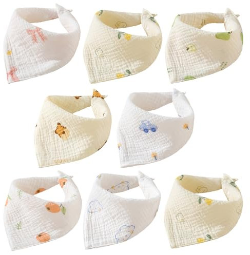 Satiskid 8 Stück Lätzchen Baby Dreieckstuch Verstellbare Musselin Halstuch Baby Baumwolle Halstuch Lätzchen für Junge und Mädche