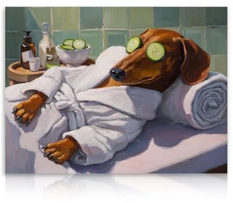 Dazzlewall Funny Bathroom Wall Art Dog Relaxing Picture, Humor Animal Poster for Bathroom Toilet Decor 12x16 in Unframed, Pet Lover Gift