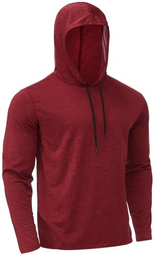 X-thud Men's Long Sleeve Cool Dry Fit Performance Hood Drawstring Sweatshirt Water Sport Hoodies Red S