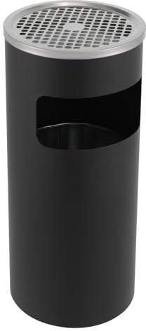 30L Standaschenbecher mit Aschenbecher Abfalleimer, Mülleimer Stehaschenbecher Ascher In-/Outdoor, Schwarz/silber (Schwarz)