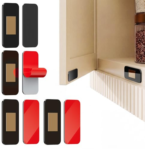 PHIXBEAR No Drill Magnetic Cabinet Door Catch with Adhesive – Stainless Steel, Adhesive Drawer Magnets for Kitchen Cabinets, Bathroom, RV – No Screws Needed 1.6” x 0.8” 4 Pack Black