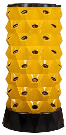 Memykoy 48/64/80 Pods Hydroponics Tower Set,Vegetable Plant Tower, Soilless Cultivation Garden Tower Aeroponics Growing Kit for Herbs, Fruits and Vegetables Yellow-64holes