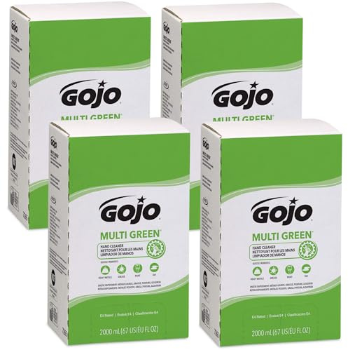 GOJO MULTI GREEN Hand Cleaner Natural Citrus Solvent, 2000 mL, USDA Certified Biobased Product Hand Cleaner with Natural Pumice Refill PRO TDX Push Style Dispenser (Pack of 4) - 7265-04