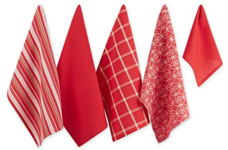 DII Geschirrtuch-Set, gewebt, ca. 45 x 70 cm, Geschirrtuch (33 x 33 cm), Rot, 5-teilig