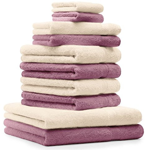 Betz 10-TLG. Handtuch-Set Classic 100% Baumwolle 2 Duschtücher 4 Handtücher 2 Gästetücher 2 Seiftücher Farbe Altrosa und beige