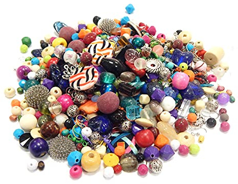 Perlin Glas Holz metall Acryl Perlen Mischung viele Motiven Formen und Farben Mix 500g