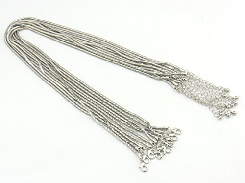 Coiris 10PCS Rhodium Color Copper Snake Chain Necklace 16 Inch with 2 Extension Chain (2.5MM, XL-1000)