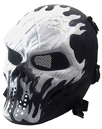 ATAIRSOFT Taktische Airsoft Paintball Skelett Schädel Maske, CS schützende Vollgesichtsmaske für Halloween Cosplay Maskerade (Feuer)