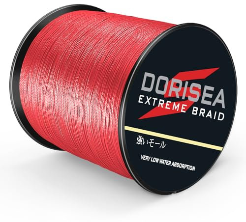 Dorisea Extreme Braid geflochtene Angelschnur, 100 % PE, 2,7–136 kg getestet, 100 m, abriebfest, unglaubliche Superline, kein Dehnen, kleiner Durchmesser, Rot, 4,5 kg/0,14 mm