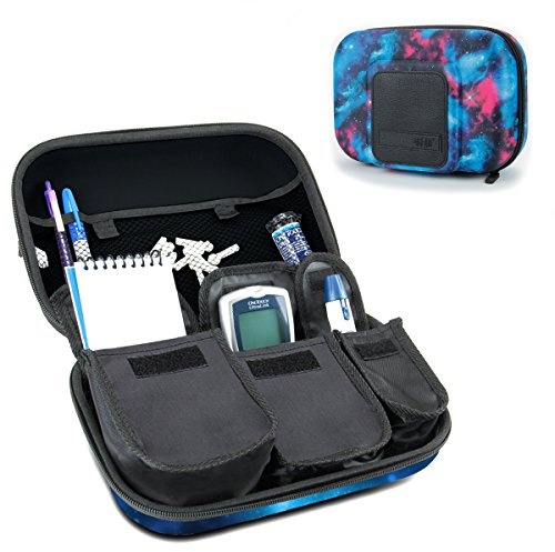 USA Gear Étui de voyage pour fournitures diabétiques avec pochettes amovibles, sac à médicaments à coque rigide – Pour Glucomètre, stylo à insuline, Lancets, et seringues - Galaxie