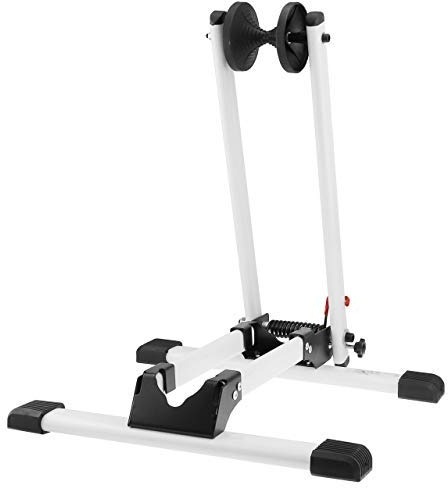 WELLGRO Fahrradständer - für Vorderrad oder Hinterrad, Stahl, weiß, platzsparend zusammenklappbar