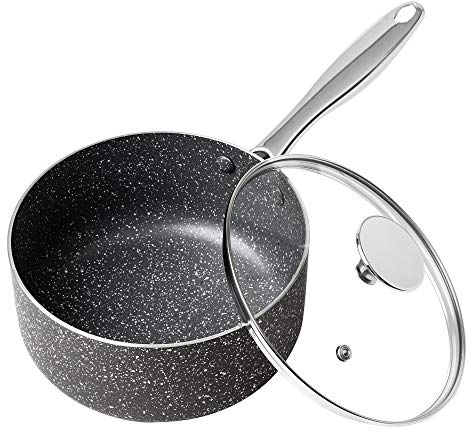 MICHELANGELO 3 QT Nonstick Sauce Pan with Lid, Induction Compatible, Grey