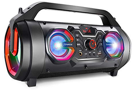 TENMIYA Portable Bluetooth Speakers, 30W Loud Outdoor Speakers with Subwoofer, FM Radio, RGB Colorful Lights, EQ, Stereo Sound, 10H Playtime Boombox Wireless Speaker for Home, Party, Camping, Travel