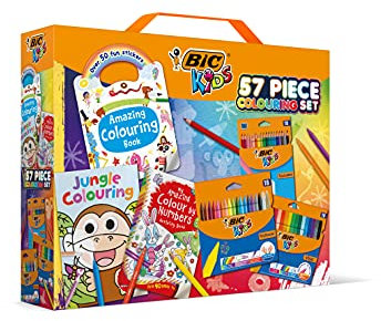 BIC Kids Stifte Set mit Malbuch: 18 Buntstifte, 18 Filzstifte, 18 Malkreiden, 3 Malbücher und 50 Sticker