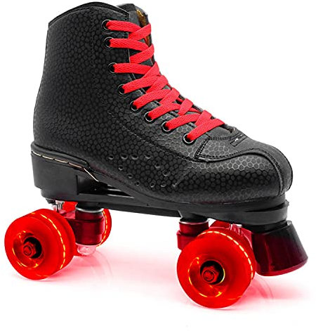 JianJud Rollschuhe PU Leder High-top für Indoor Outdoor Rollschuhe Klassische 4 Rollen Skating Roller Leder Skates Glänzend Rollschuhe für Damen Herren Jungen Mädchen B,43