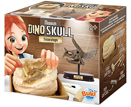 Buki France Triceratops Dino Museum Skull Dig Kit. Dinosaur Fossil Excavation Kit. Construction STEM Toy. DIY Building Set + Tools. 3D Realistic Skeleton Model. Educational Gift for Boys & Girls 8+
