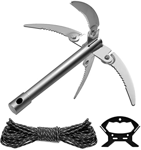 AMONENZ Jet Ski Anchor, Four Claws Boat Anchor, with 10m Rope and Rope Handle, Non-Slip Sawtooth Foldable, Boat Anchor Suitable for Kayaks, Jet Skis, Surf Paddle Boards
