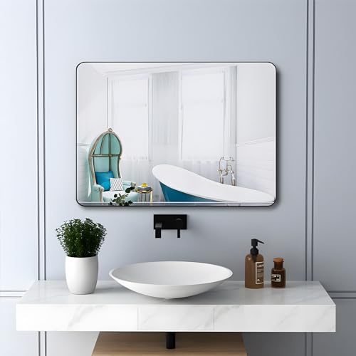 MEESALISA Lisa Miroir de Salle de Bain 100 x 60 cm Noir sans éclairage avec Cadre en métal Noir Mat Bord Noir Miroir décoratif 600 x 1000 mm Miroir Mural Rectangle