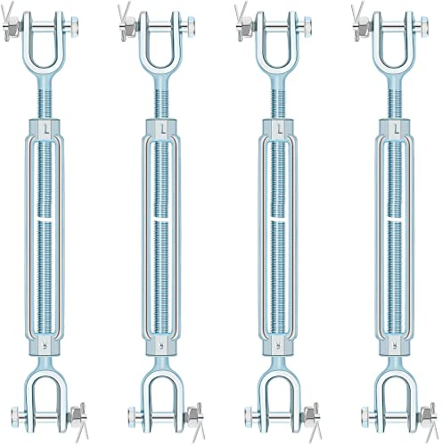 Galvanized Steel Turnbuckle Hooks, 1/2 Inch, 2200 Lbs WLL, 4 Pcs for Sun Shades, Cables, Tents, Outdoor Lights