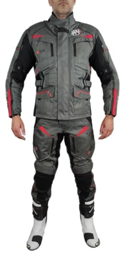 WinNet Tuta Completo Moto in Cordura Giacca e Pantalone con Protezioni Omologate C.E. impermeabile anti acqua pioggia e freddo 4 stagioni invernale ma sfoderabile in primavera estate JT RED (XL)