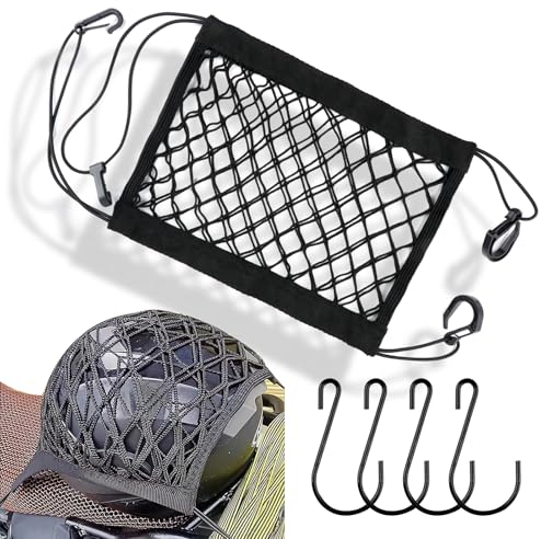 Filet à bagages de moto avec 4 crochets, 25 x 30 cm, filet à bagages, petit filet de casque, filet de casque, filet de casque avec crochets, pour vélo, moto, etc