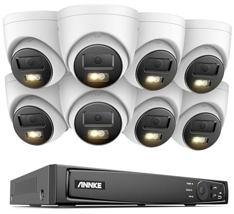 ANNKE Set di telecamere di sorveglianza PoE da 12 MP, 8 telecamere IP da 12 MP, con faretti, riconoscimento persone/veicolo, accesso remoto, sistema CCTV NVR 8 CH per registrazione continua 24/7 (HDD