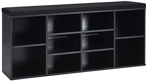 COSTWAY Shoe Storage Bench, 10 Compartments Shoe Organiser Seater Stand with Cushion, Hallway Entryway Bedroom Living Room Shoes Rack Stool, 104 x 30 x 48cm (Black)