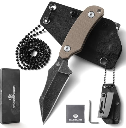 DRACHENADER Couteau de cou avec étui Wharncliffe Small avec acier D2, Full Tang Petit couteau mini Outdoor parfait pour la randonnée et EDC