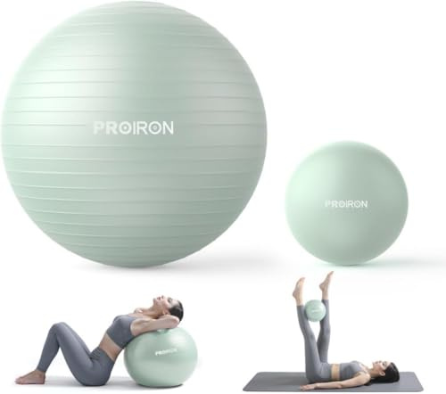 PROIRON Exercise Balls Set 2 in 1, Soft Pilates Ball 25cm & Pregnancy Yoga Ball Anti-Burst 55cm 65cm 75cm, Gym Swiss Balls with Pump for Labour, Fitness, Stability, Physio