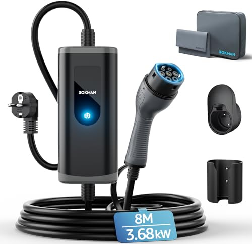 bokman Cargador Coche Electrico Tipo 2, 3,68kW / 16A / 8 Metros / IP65 Impermeable, Monofásico Cable de Carga para Vehículos Eléctricos