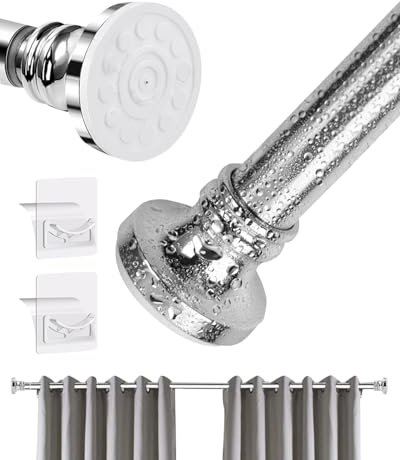 47-200cm Adjustable Stainless Steel Shower Curtain Rod, No Drilling Required, Rust-Resistant Bathroom Rod with 2 Hooks, Tension Mount for Window, Closet, Doorway, Kitchen & More