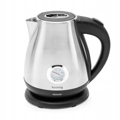 Huslog Bollitore Elettrico Retrò 1,7 L, 2200 W, in Acciaio Inox, con Indicatore di Temperatura, Bollitura Rapida, Base Girevole 360°, Spegnimento Automatico, Argento