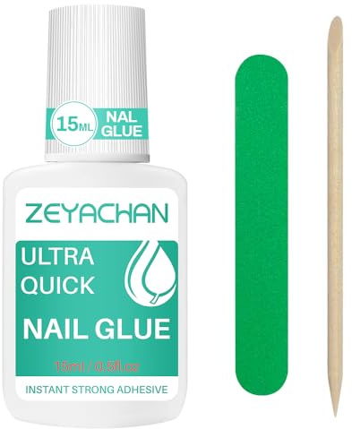 ZEYACHAN 15ML Colle Faux Ongles Extra Forte, Colle Capsule Nail Bond Super Rapide Avec Pinceau, Professionnelle pour Réparer et Allonger les Ongles, avec Lime à Ongles et Cuticle Stick